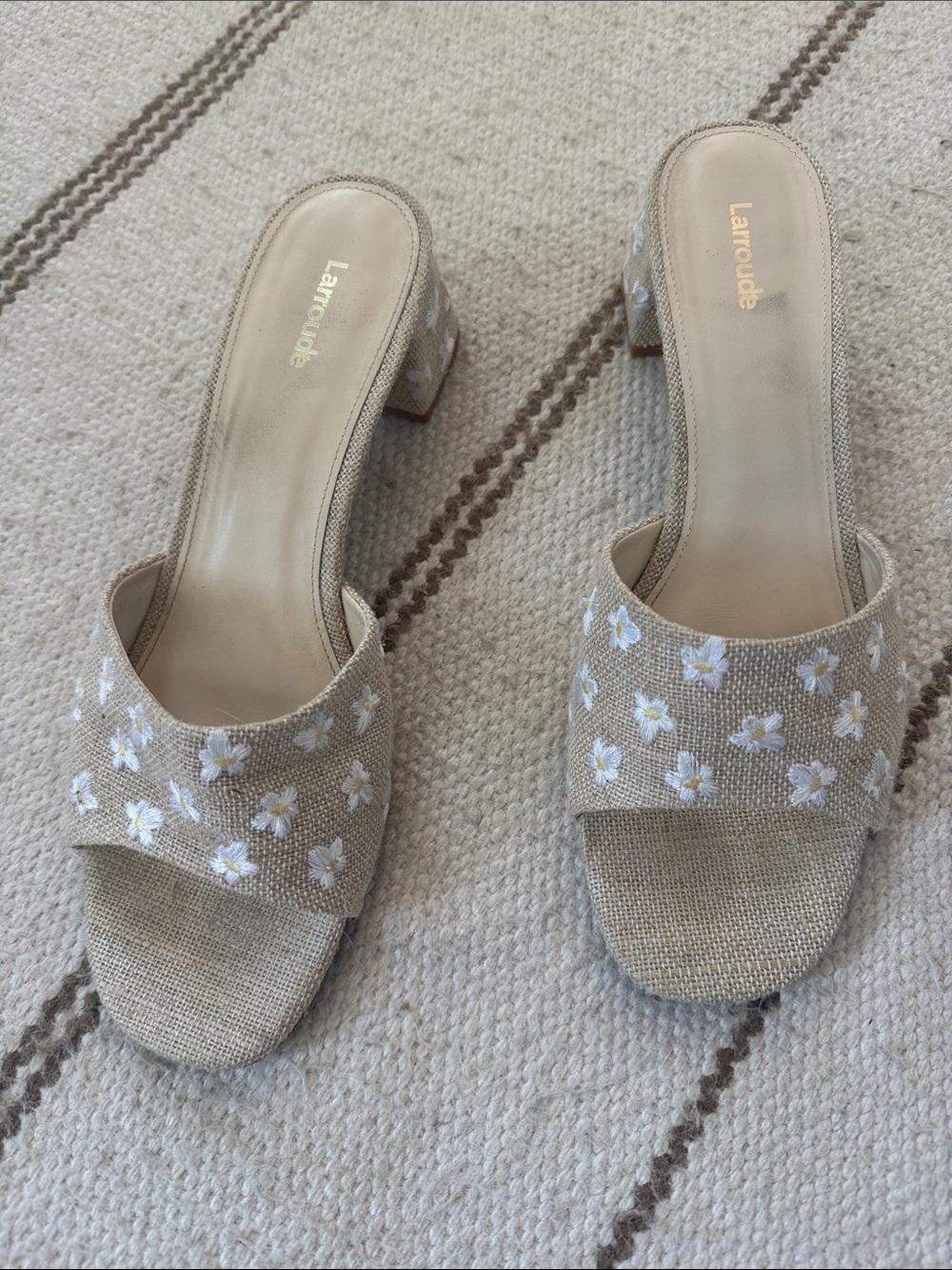 Larroude Floral Embroidered Slide Sandals